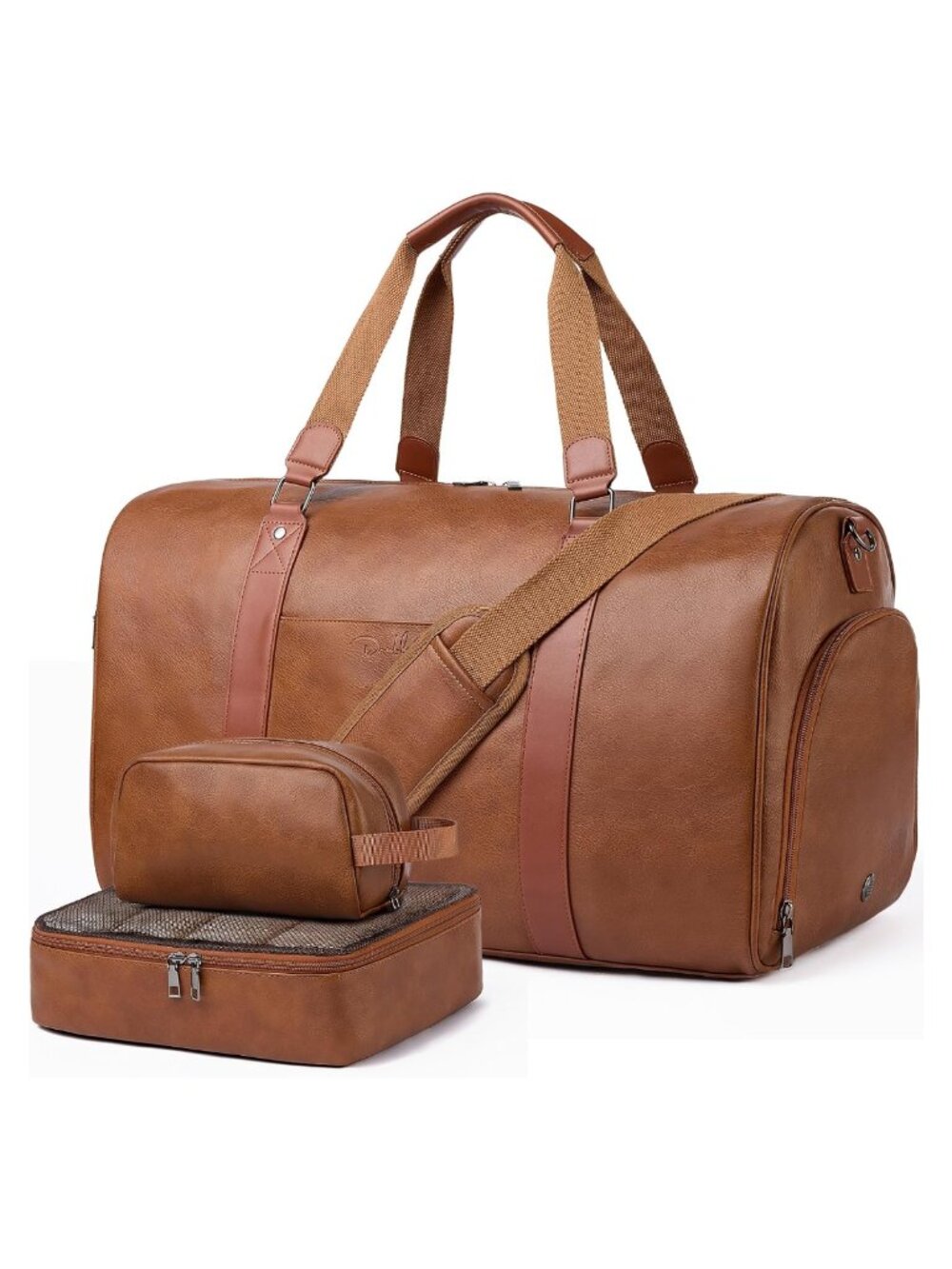 Faux Leather Duffle Bag 3-Piece Set Weekender Travel Gym Duffel with Shoe